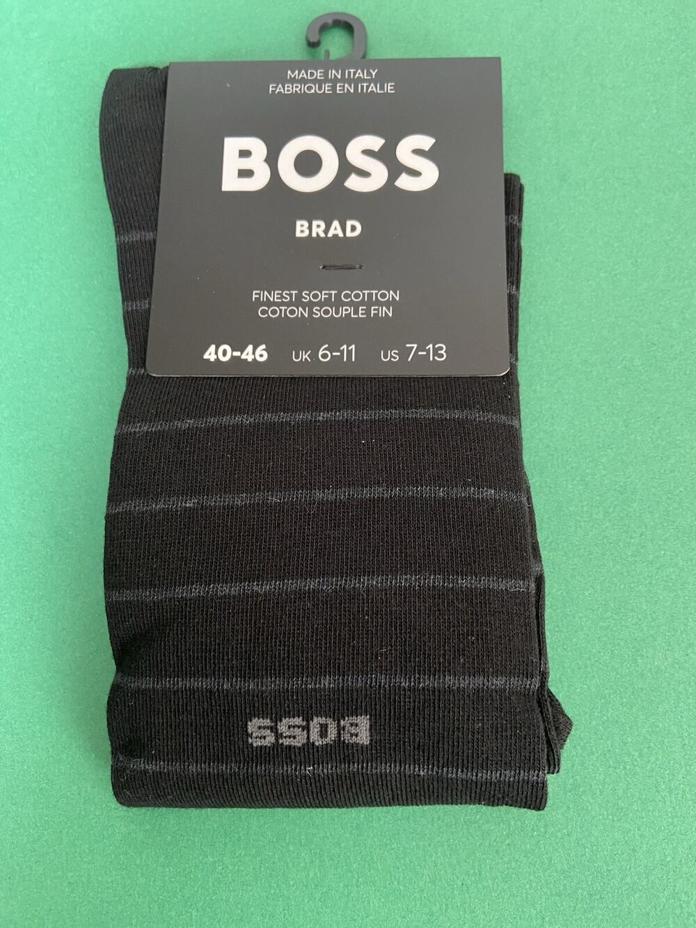 NEW! MENS’ BOSS BRAD BLACK STRIPED COTTON DRESS SOCKS/ One Size Fits Most